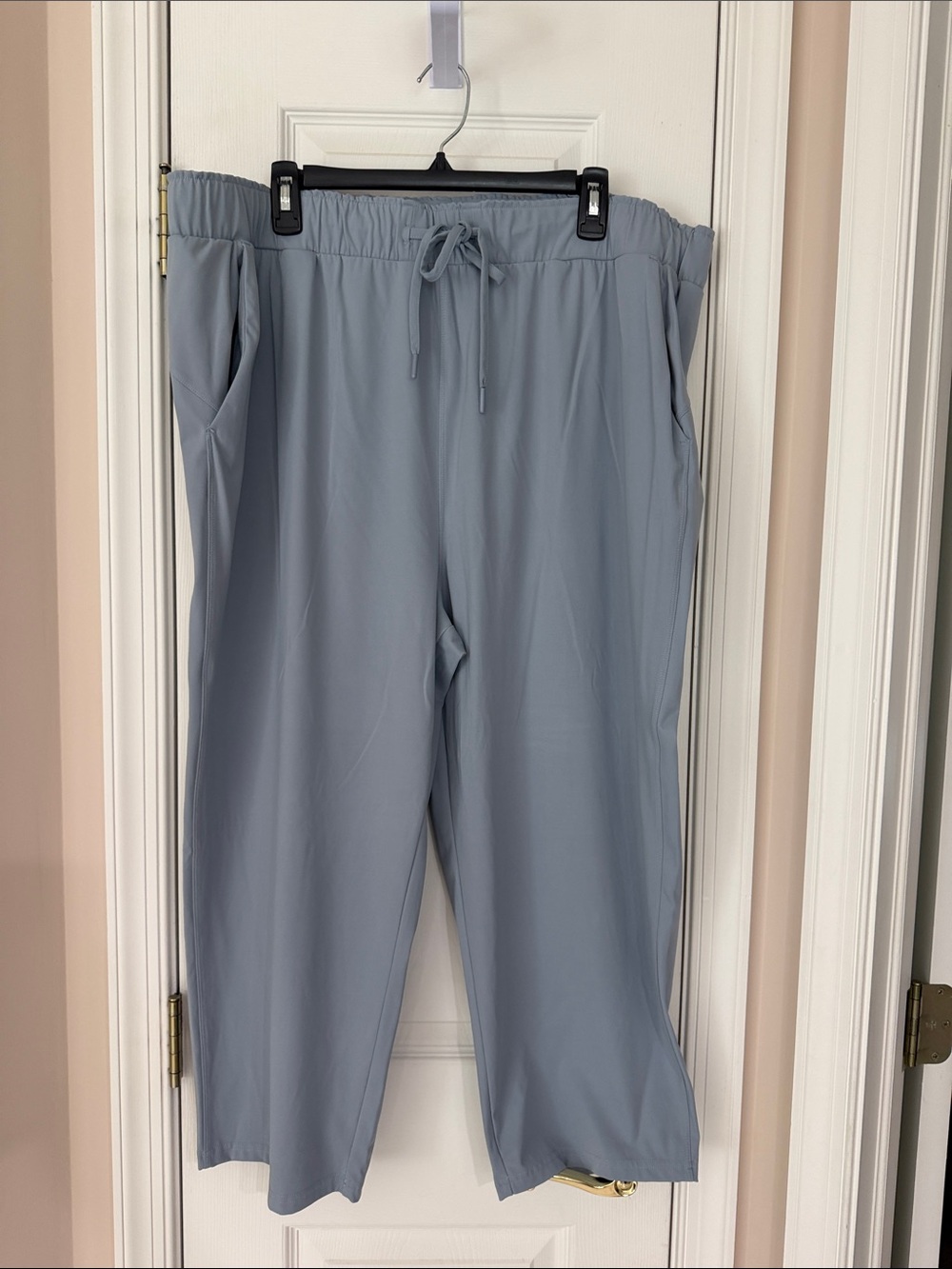 Women’s Light Blue Cool Fabric Drawstring Casual Pants, XXL